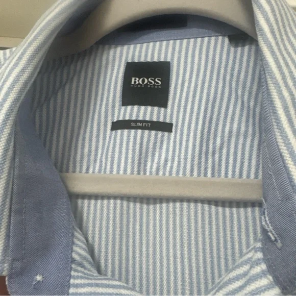 Boss Light Blue Fine-Striped Mens Dress Shirt A49 - Picture 6 of 13